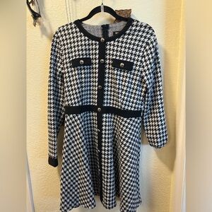 Allegra K Black and White Houndstooth Midi Dress